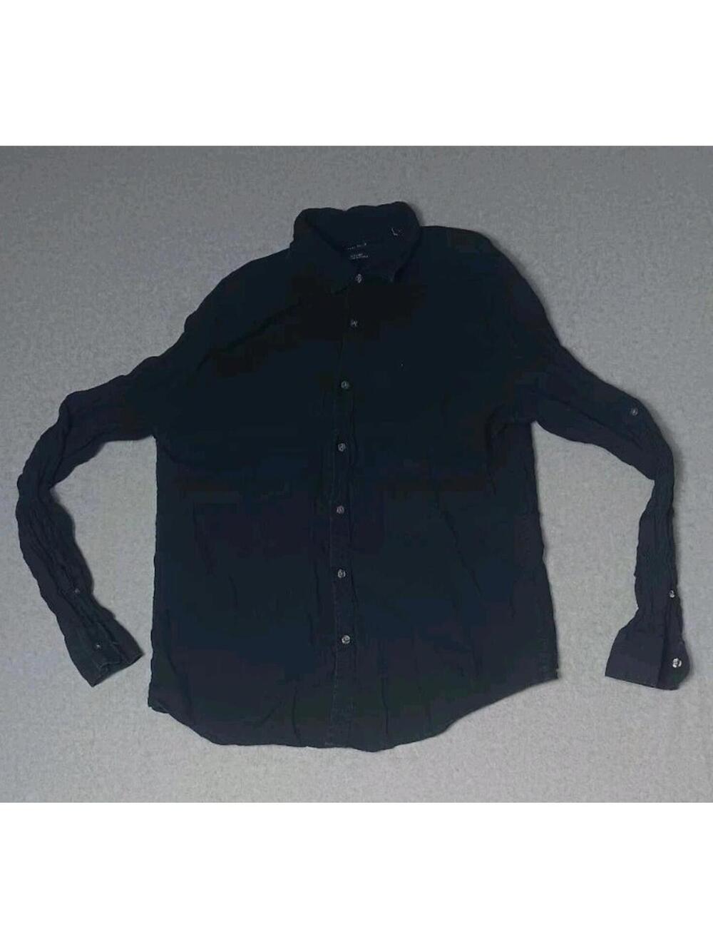 Perry Ellis 100% Linen Long Sleeve Button Up Shirt Mens Size Large Dark Blue...